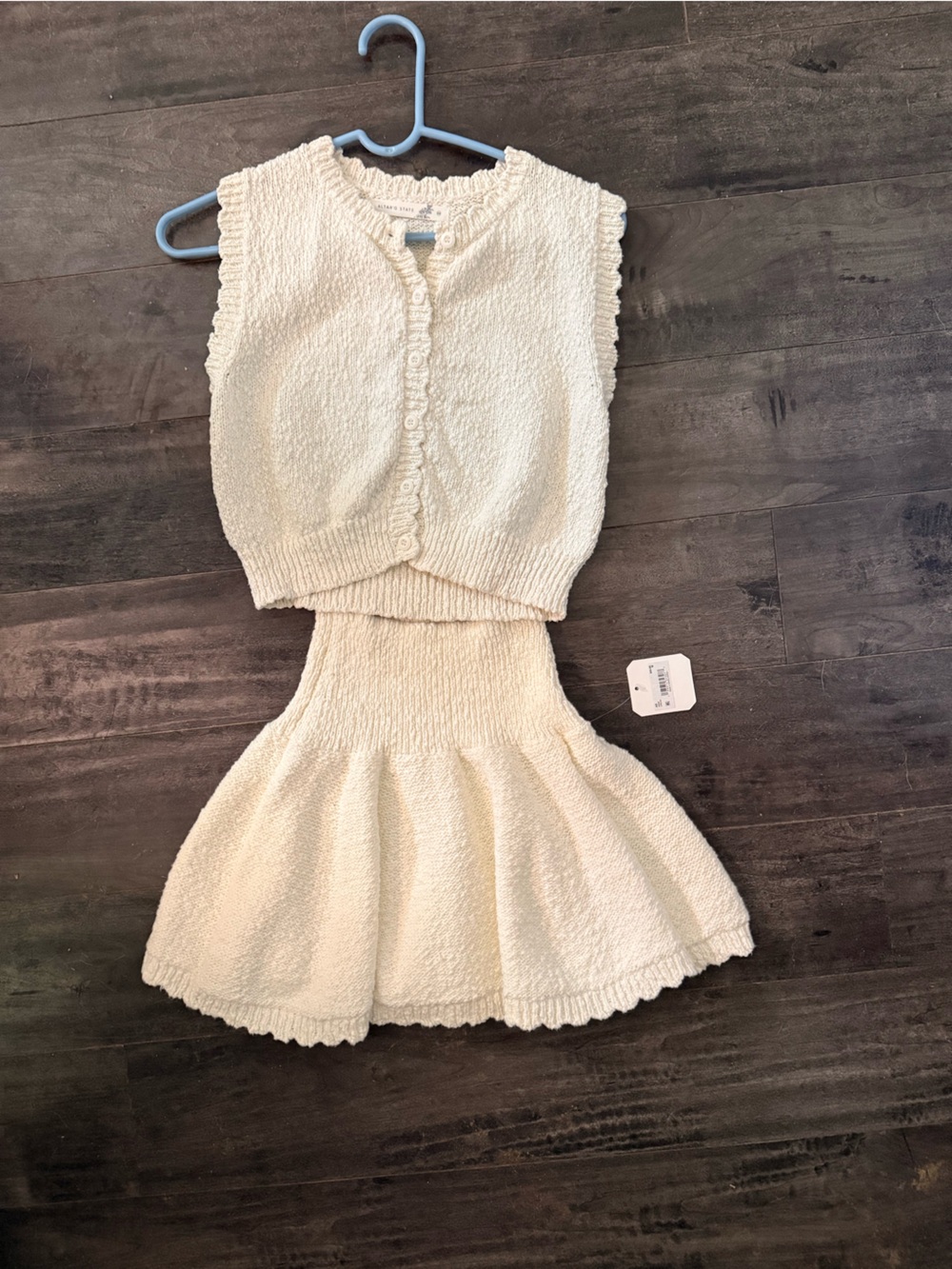 Altar'd State Cream Textured Button Cardigan and Skirt Set